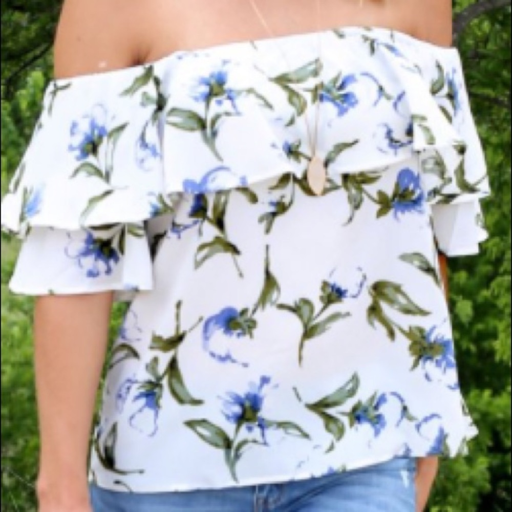 Ivory flower off the shoulder top